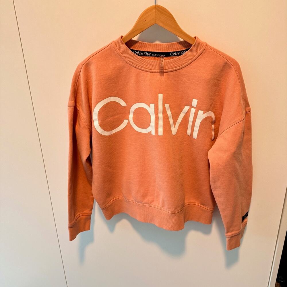Calvin Klein Performance Women's Large Salmon Pink Logo Crewneck Sweatshirt